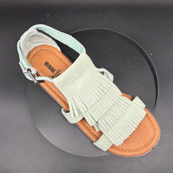 NEW! Minnetonka Moccasins Maui Fringed Leather Sandals in Mint SZ 5 Woman's NIB - Picture 1 of 7
